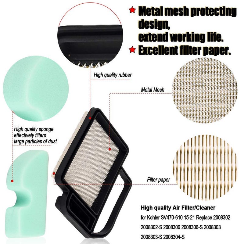 HIFROM Air Filter with Pre Filter Compatible with Kohler SV470-610 15-21 Replace 20-083-06-S 20-083-02S 2008302 Cub Cadet KH-20 883 02-S1 Craftsman 24642 Ariens 21541600 - Image 4